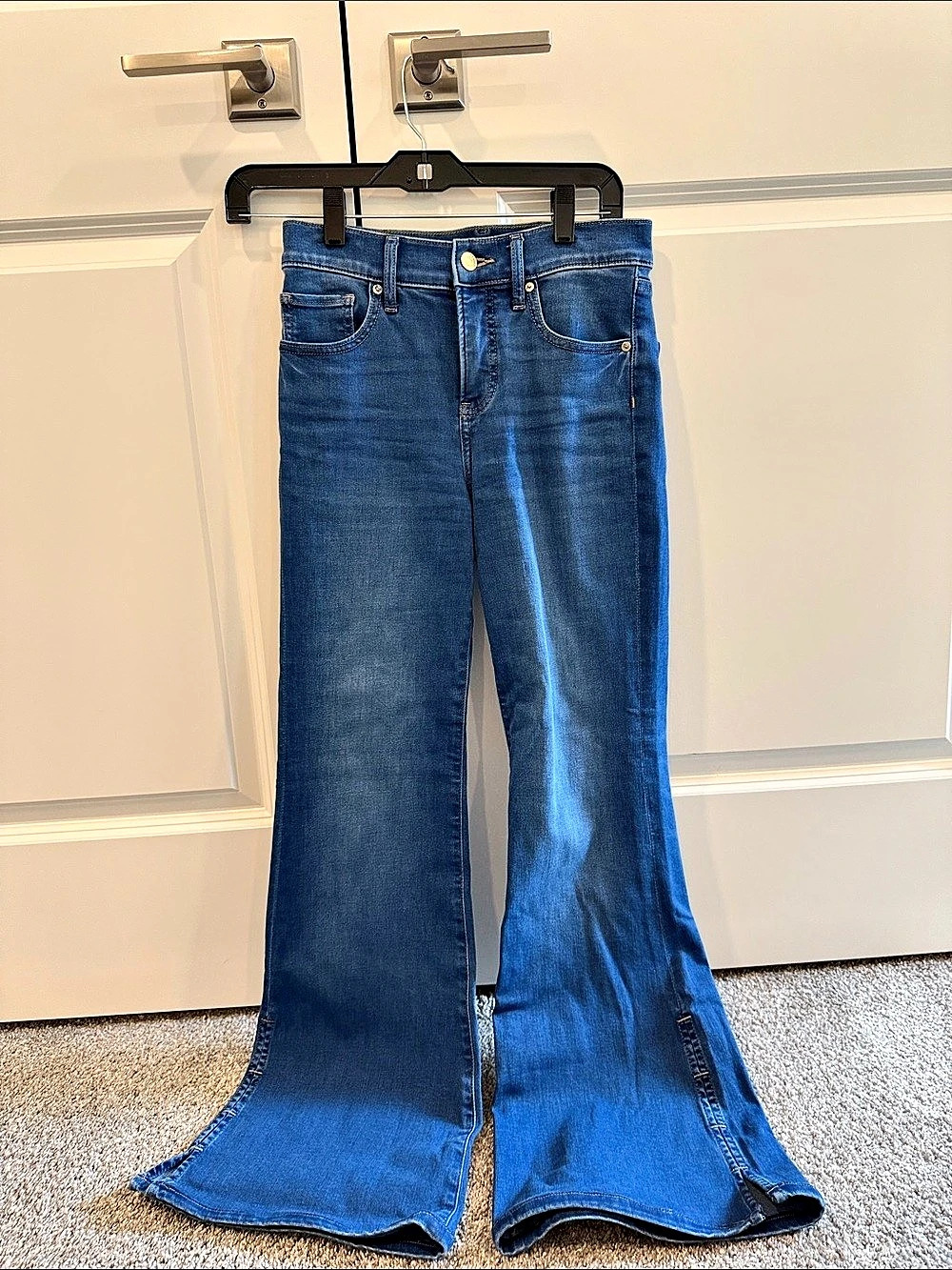 Express High Waisted Split Hem Flare Jeans in Blue Size 0